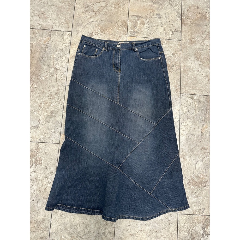 NoFuze Women Denim Maxi Skirt Size 14 Paneled Y2K Boho Long Jean Skirt Western
